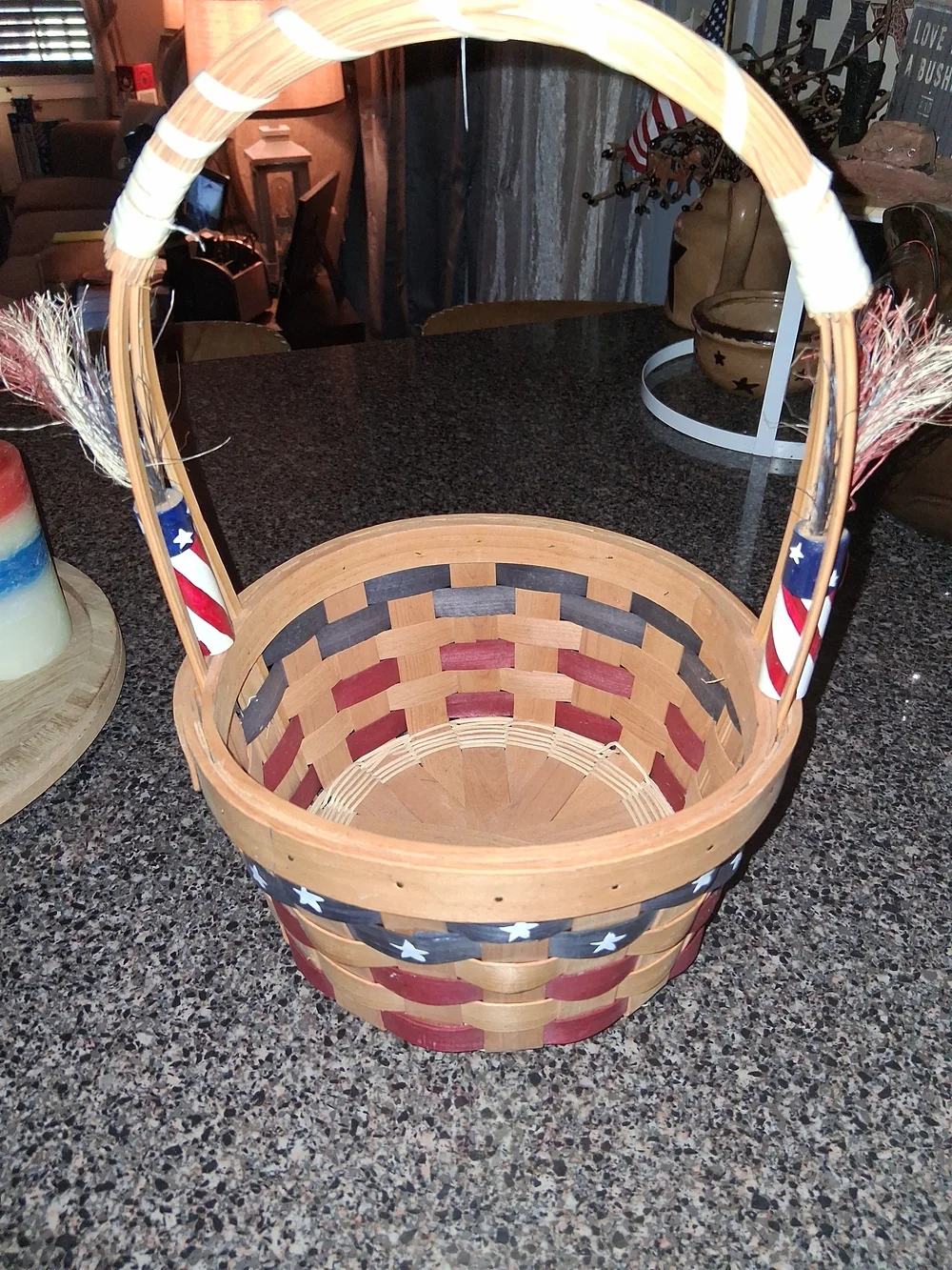 Handwoven Patriotic Red, White & Blue Wicker Basket